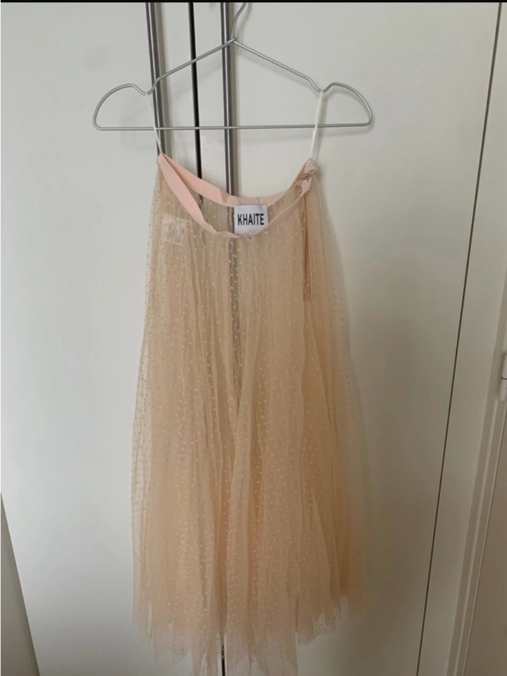 KHAITE Blush Pink Dotted Tulle Slip Dress